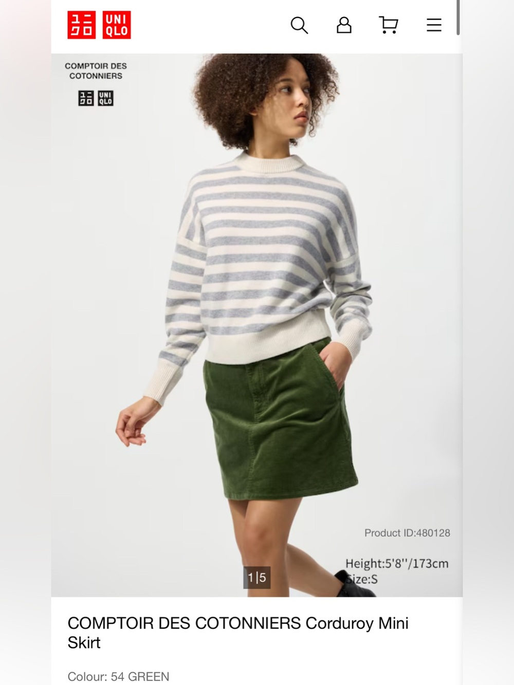 UNIQLO x Comptoir des Cotonniers 
 Green Corduroy Mini Skirt